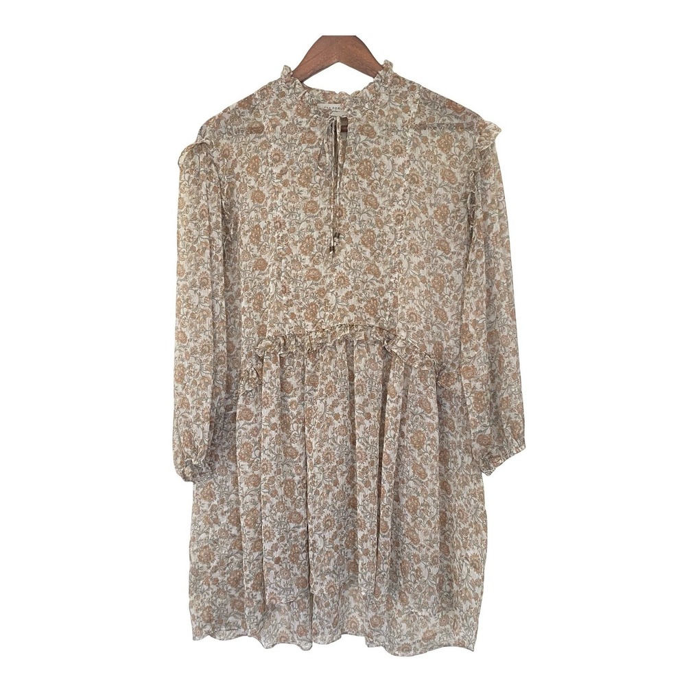 Dress Forum Floral Mini Dress Ruffle Tie Neck Long Sleeve Women's‎ Small Boho